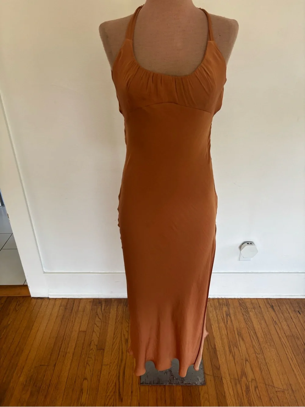 Slim Halter Maxi Dress in Rust